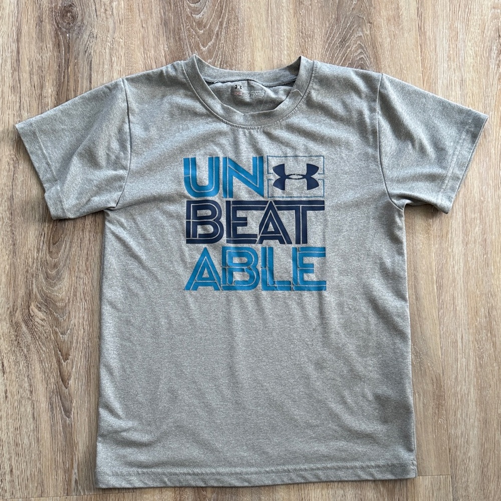 Under Armour Kids Gray Tee with Blue Graphic
